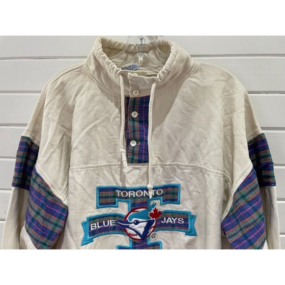 Vintage 90s Toronto BlueBay's Trench Canada sweatshirt white blue women L - Picture 3 of 12